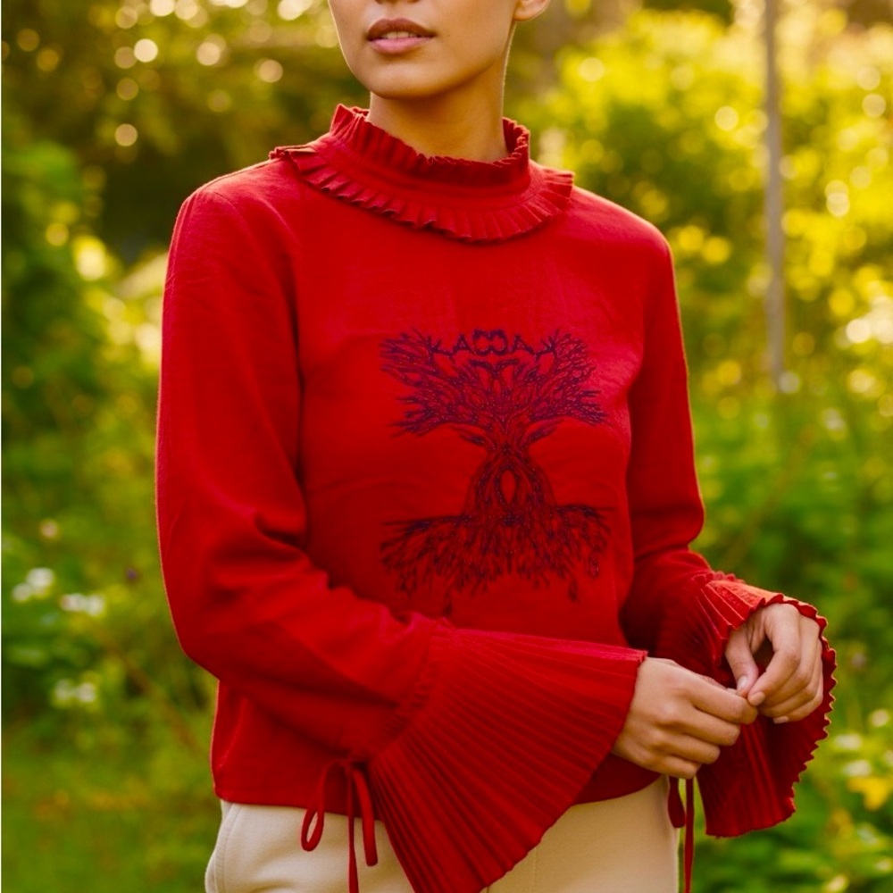 Red Ruffled Women's Top
